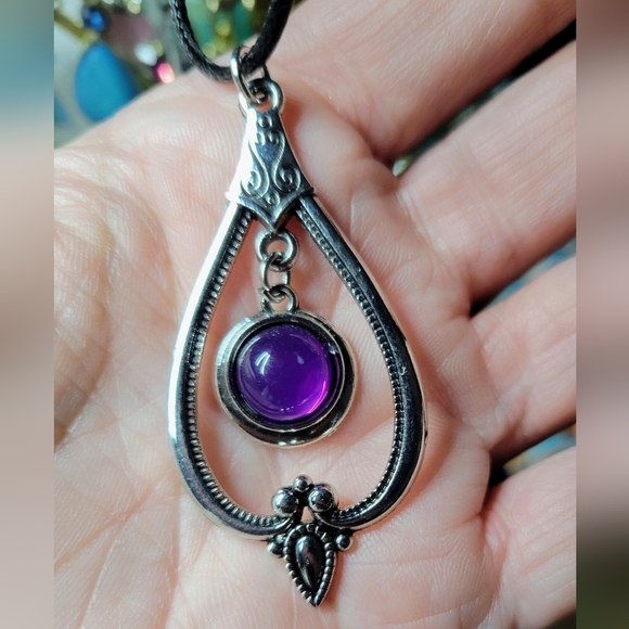 Ornate Silver and Purple Teardrop Earrings - Picture 1 of 1